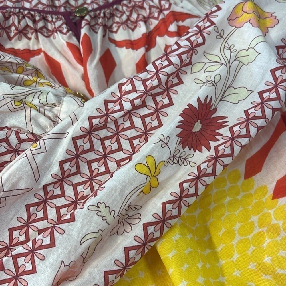 Tory Burch Sun and flowers Lisa Giverny print cotton tunic boho shirt size 2